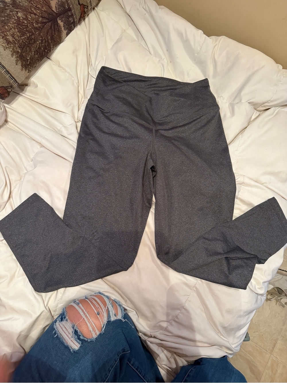 Jenni Intimates High Rise Ankle Leggings Gray L Yoga Knit Poly-Spandex Stretch